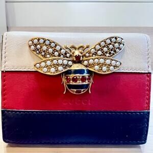 Gucci Women's Leather Queen Margaret Bee Card Case / Wallet